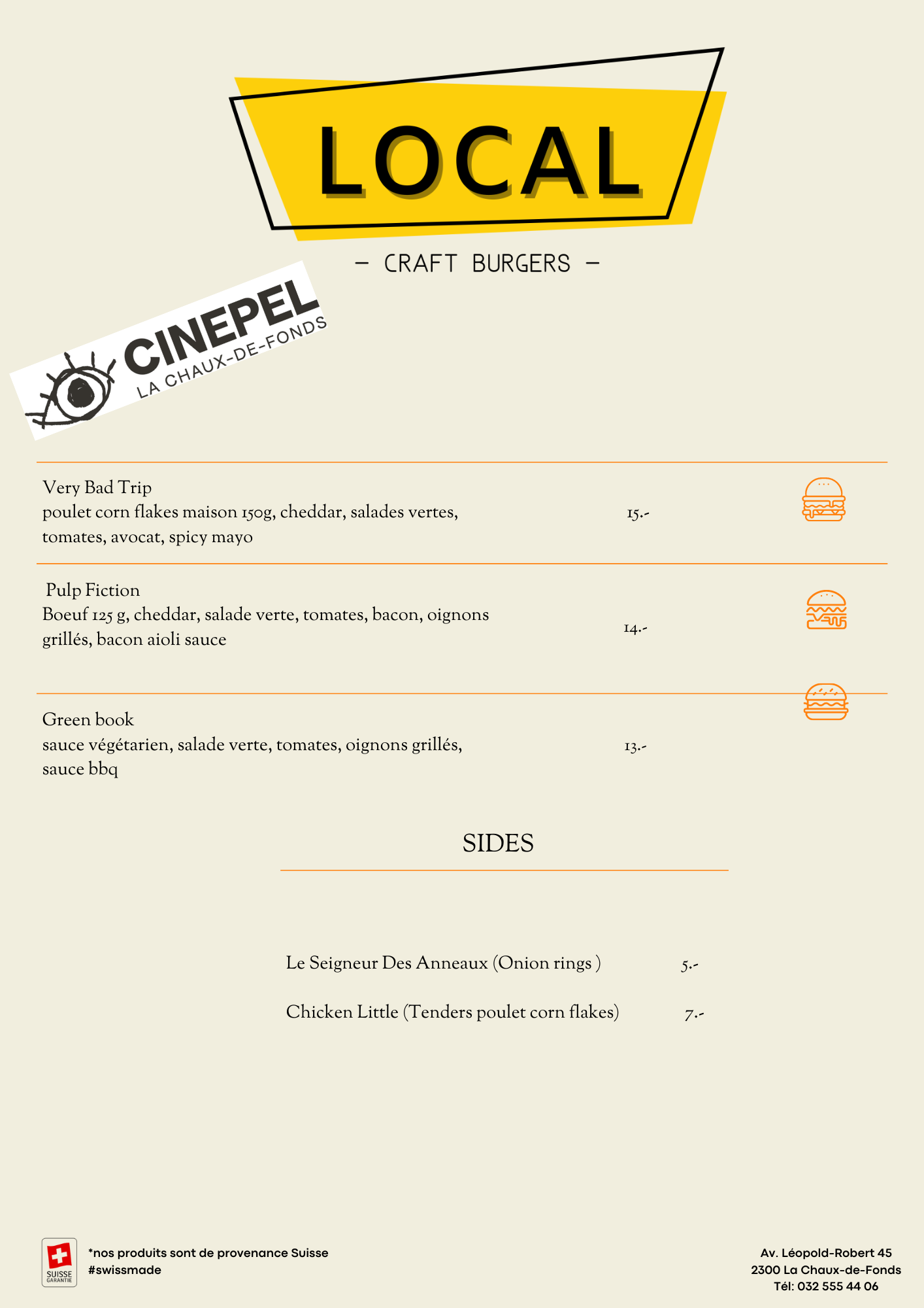 MENU CINEPEL BURGER